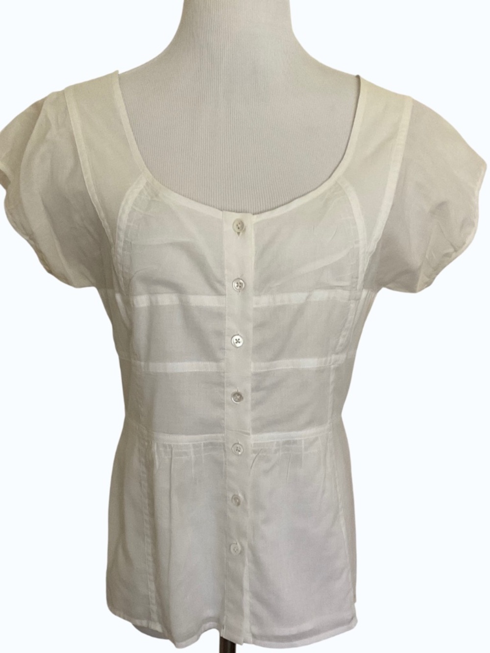 Ann Taylor White Button-Front Open Back Blouse Size 8